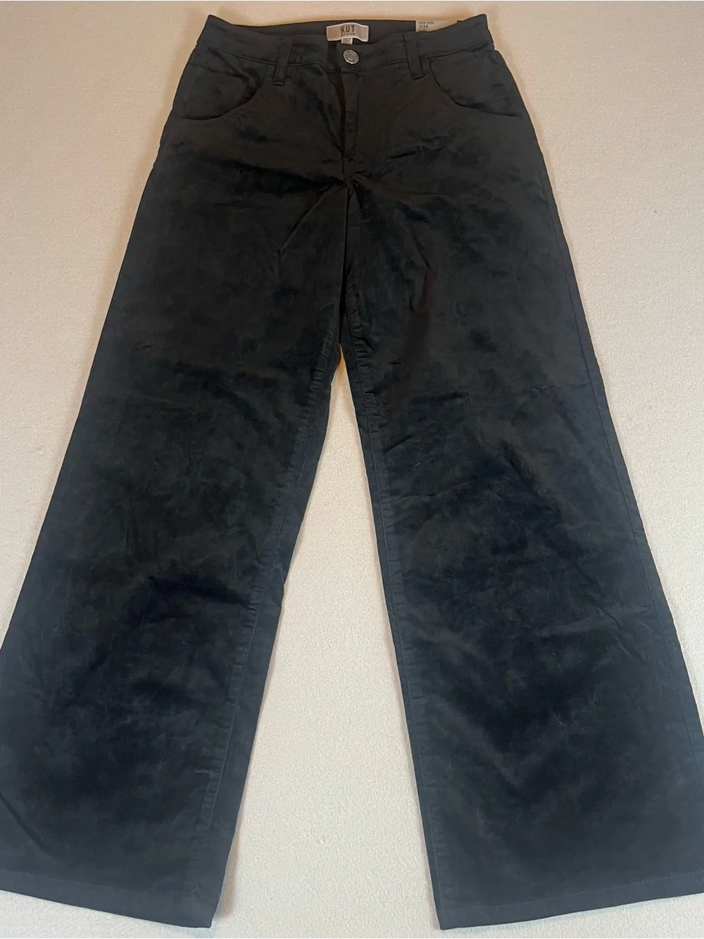 NWT KUT From The Kloth Black High Rise Flare Pants Size 2 Corduroy Velour Retro